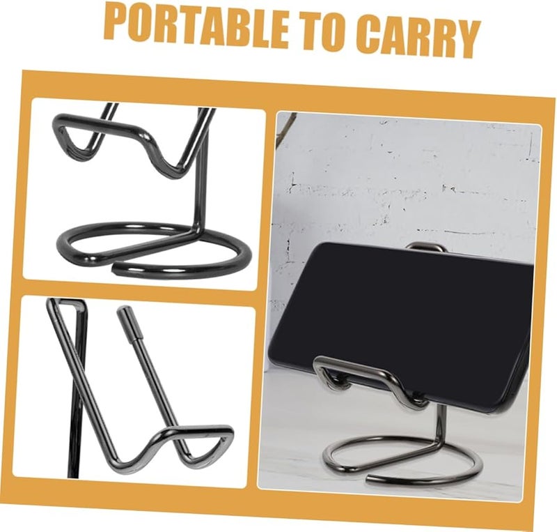 Healifty 2 Pack Portable Non Slip Iron Phone Stand For Desk And Bed Viewing Black - Image 4